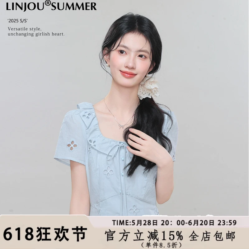 玲玖2025新款浪漫镂空绣花短款连衣裙女夏季超好看独特漂亮裙子