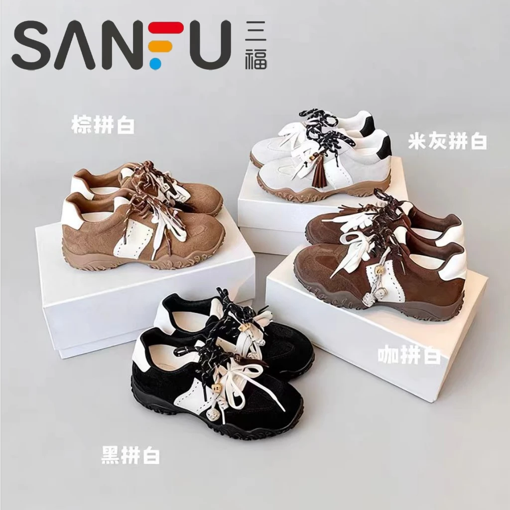 三福新色啦~6cm内增高月牙厚底鸳鸯鞋带运动休闲鞋女德训鞋秋新款