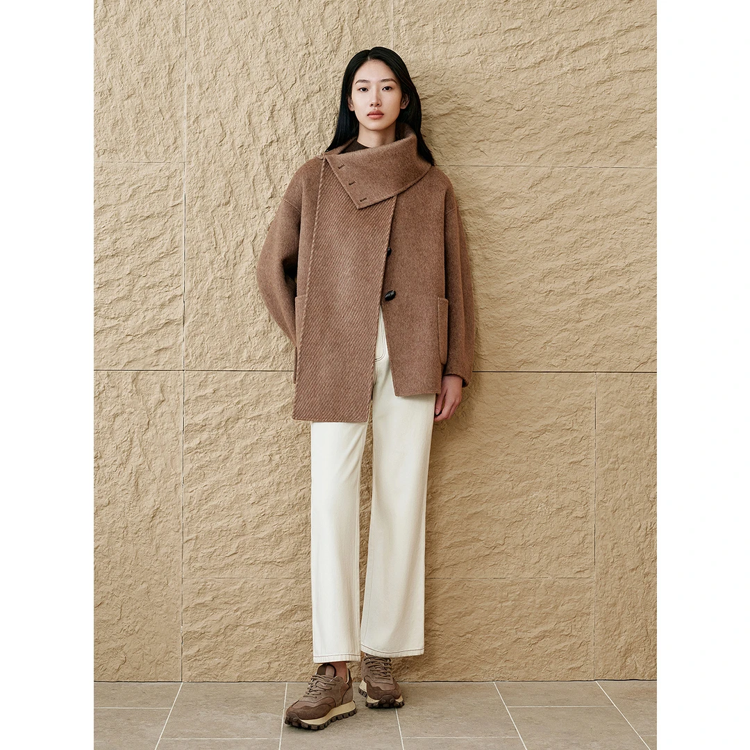 【琥珀流光】INSUN恩裳2025年新款可拆卸领羊毛双面大衣9C65380010