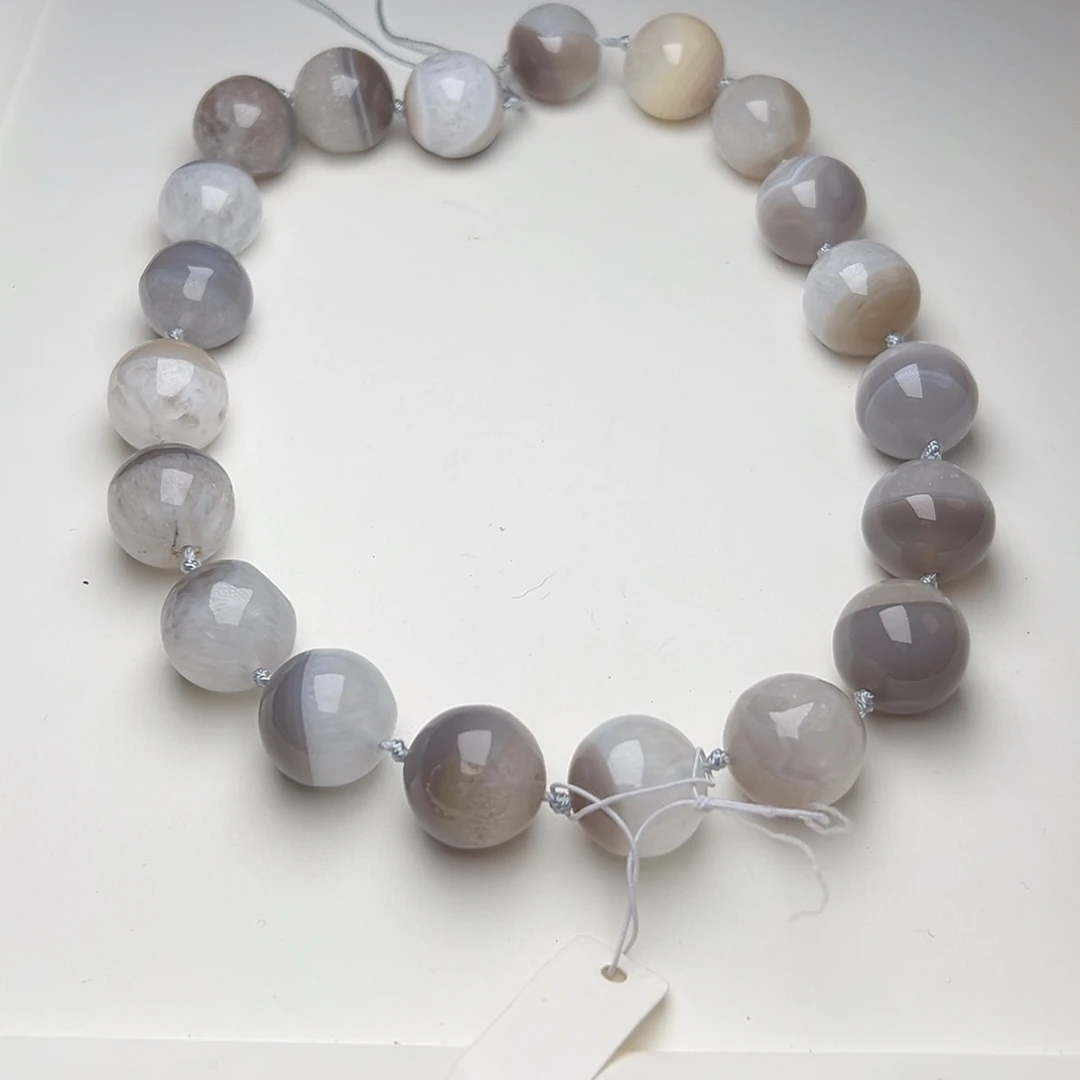 玛瑙/玉髓合金珠宝半成品G444。17.7mm天然水晶玛瑙共生圆珠一条
