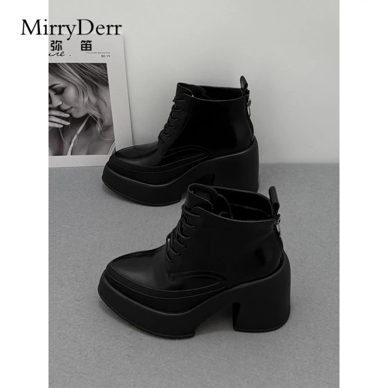 欧版尖头加绒短靴女2025秋冬加绒厚底粗跟高跟鞋英伦风工装时装靴