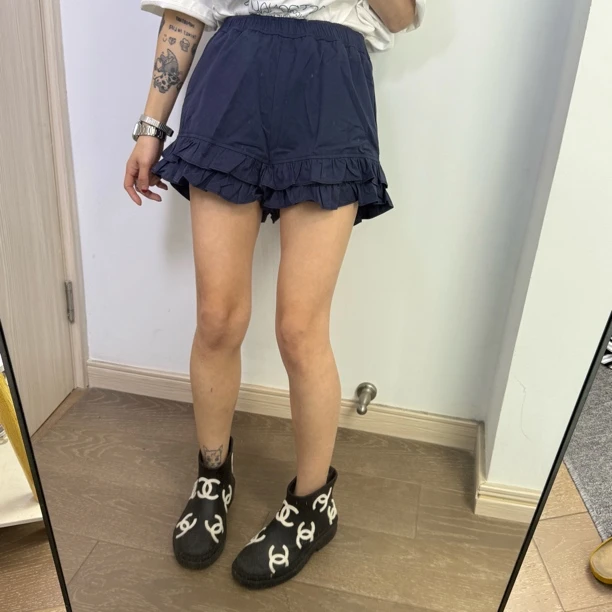 韩版夏文艺新款气质韩国东大门松紧腰荷叶边辣妹个性工装短裤女