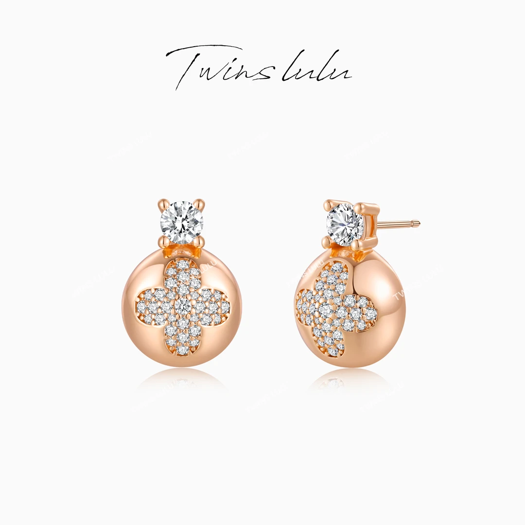 TWINS LULU 流光风 秋上新 轻奢小众高级感半圆四叶耳环TSL2373