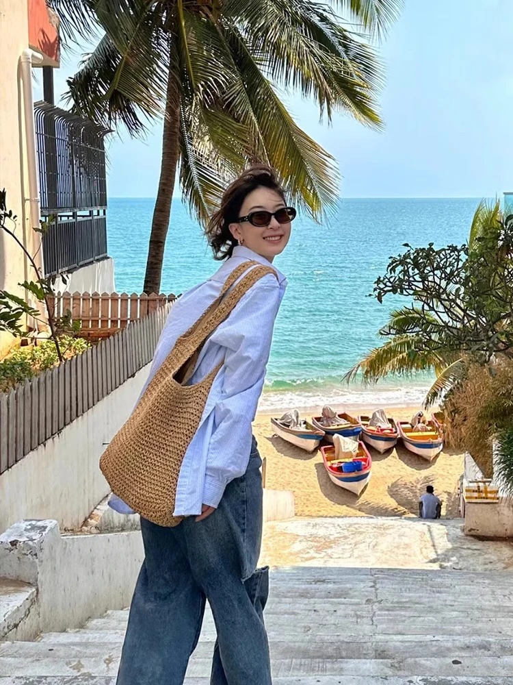 单肩包网红编织包2025爆款春季百搭双肩带ins风时尚百搭草编包