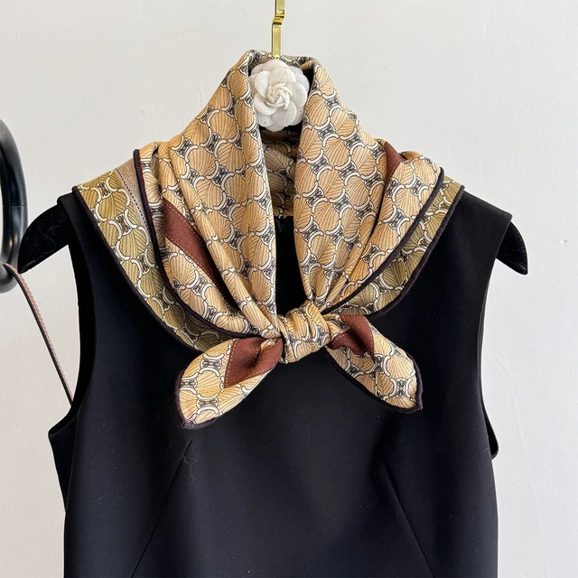 韩版新款几何时尚中方巾真丝羊毛小方巾职业薄款空姐领巾围巾外贸