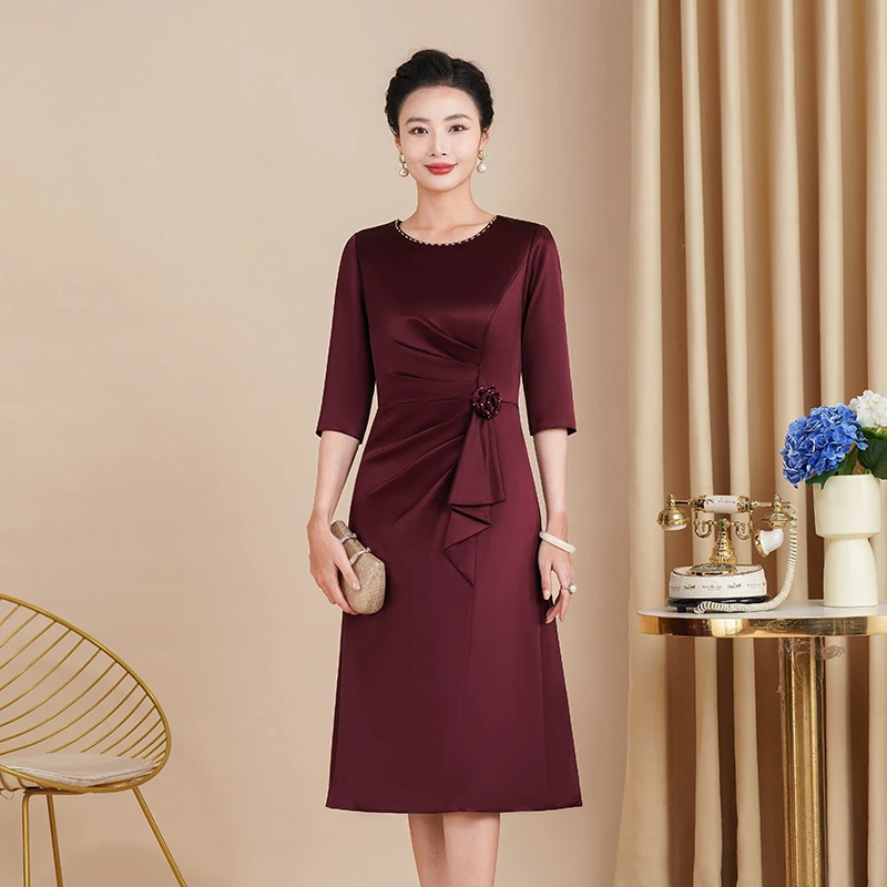 敬酒服妈妈新款旗袍显瘦洋气裙子亮片连衣裙优雅气质秋冬高贵红