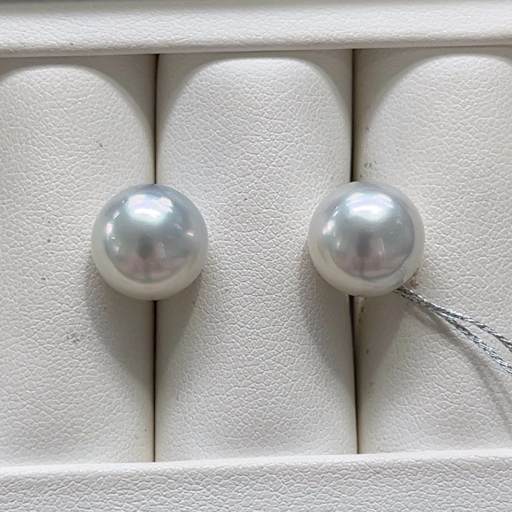 海水珍珠耳饰银S925镶嵌11-12mm 54号