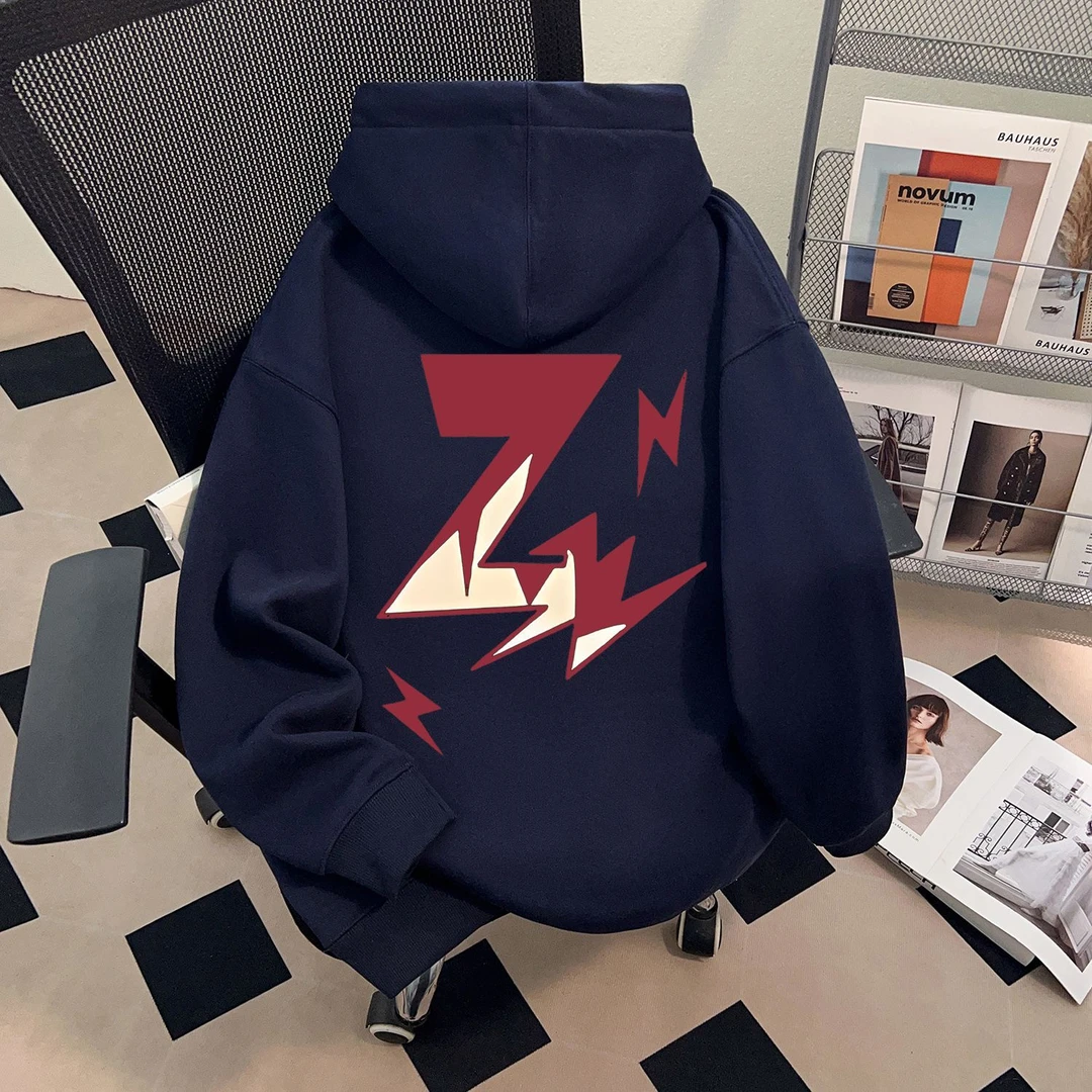 特大码300斤潮酷风动感几何闪电连帽卫衣男百搭0versize宽松秋冬