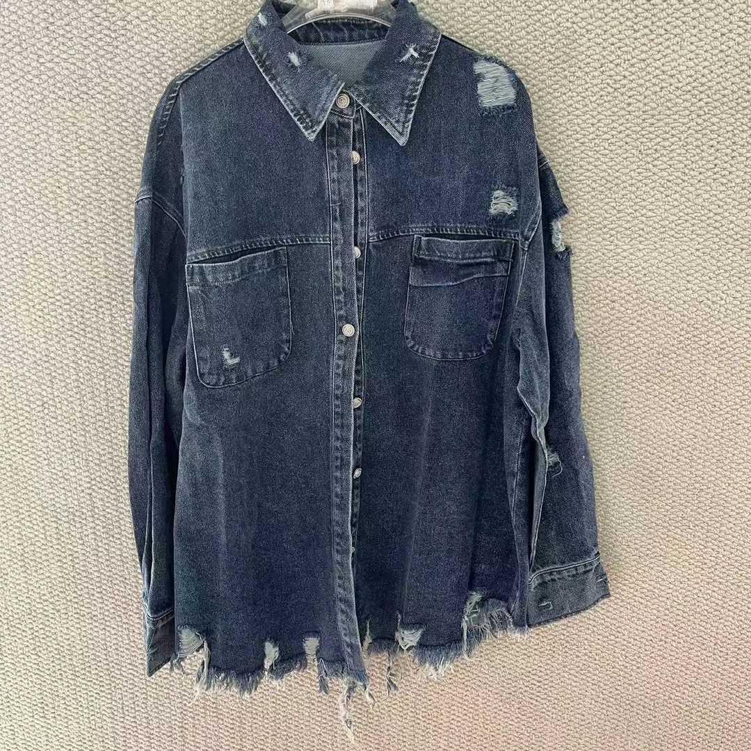 【Z】503/931850/135   毛边牛仔上衣美式复古高级感痞帅潮流设