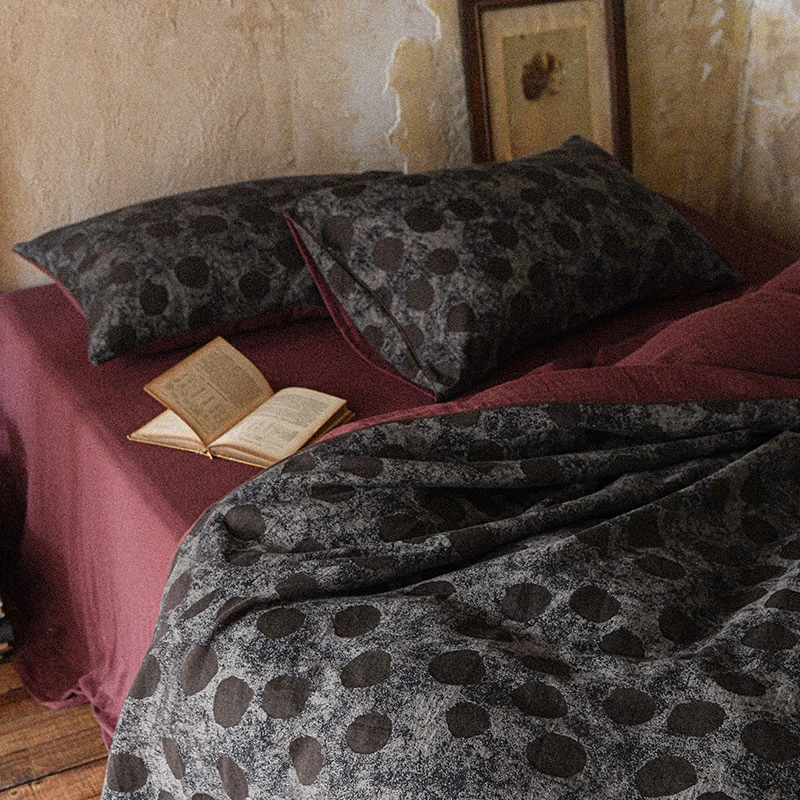 琳姐 高货！100%全棉四层纱UMA 复古波点加厚保暖四件套被套床单