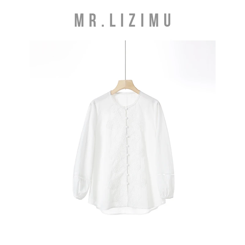 李子木先生气质百搭花边领刺绣衬衫2025春季新款设计感衬衫D5119