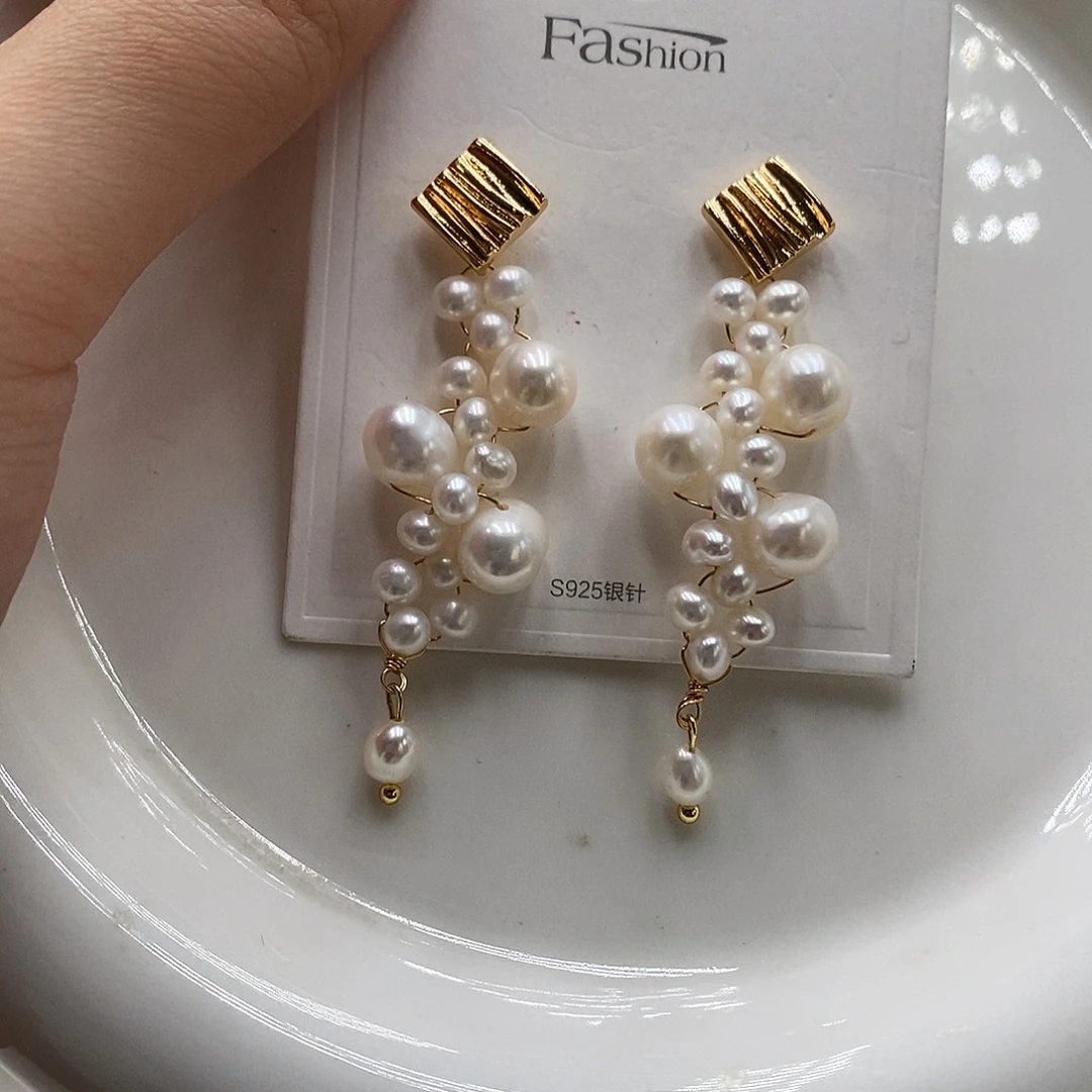 银S925镶嵌淡水珍珠耳饰