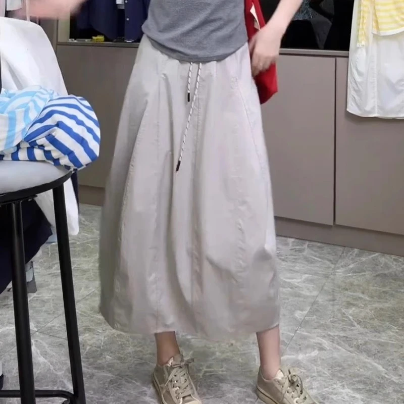 美式拼接花苞裙女夏季2025新款显瘦半身裙长裙高腰速干工装南瓜裙