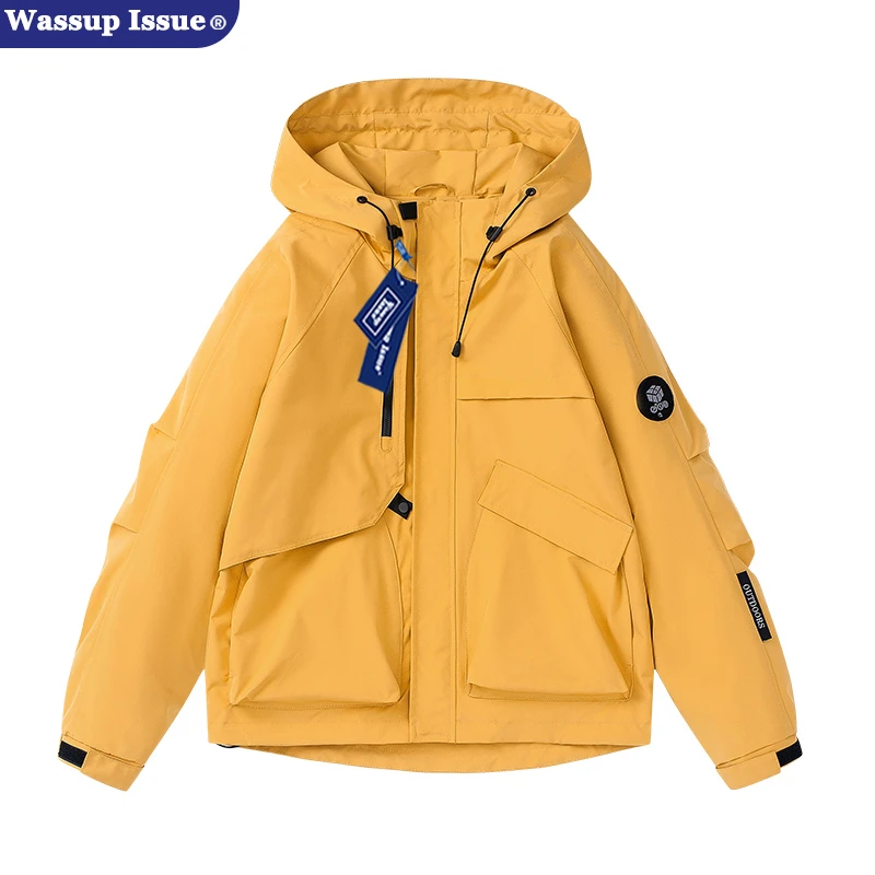 WASSUP ISSUE美式机能风情侣连帽冲锋衣男款春季潮牌纯色工装夹克