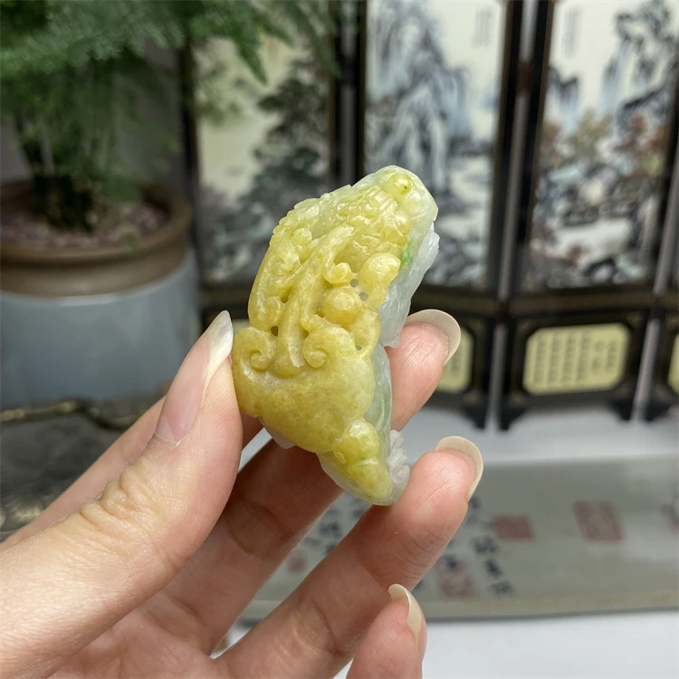 毛货 俏色黄加绿三彩貔貅挂件摆件 天然翡翠A货  玥琳琅