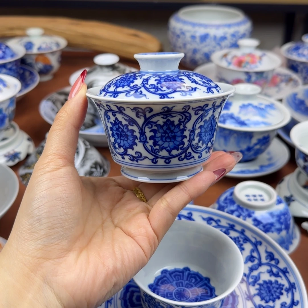 陶景德镇陶瓷手绘盖碗