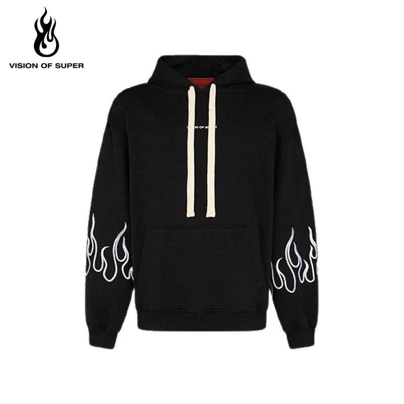 vision of super【明星同款】VOS火焰刺绣连帽宽松长袖卫衣男女款