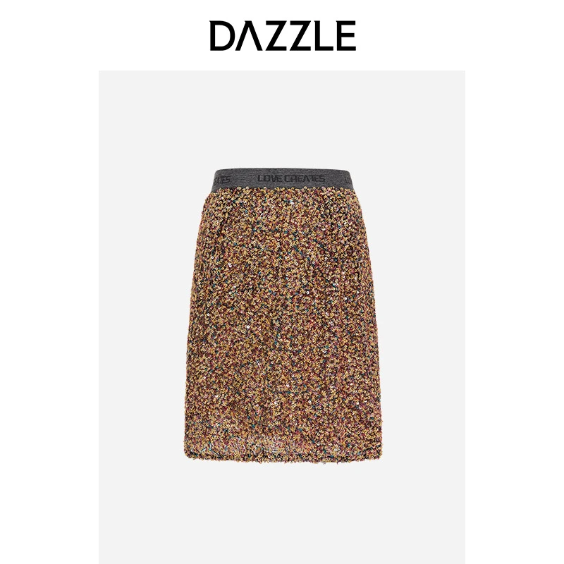 DAZZLE地素气质彩色重工珠片刺绣短裙女2D3S203