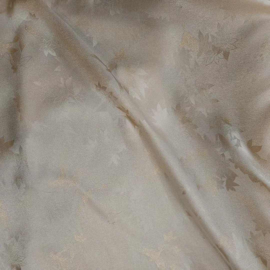 （喜物&盈盈枫叶纹织金正绢-140门幅）23/ 高品质桑蚕丝面料