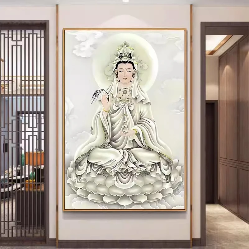 观世音菩萨钻石画2025新款满钻玄关竖版砖石贴画水晶钻十字绣全钻