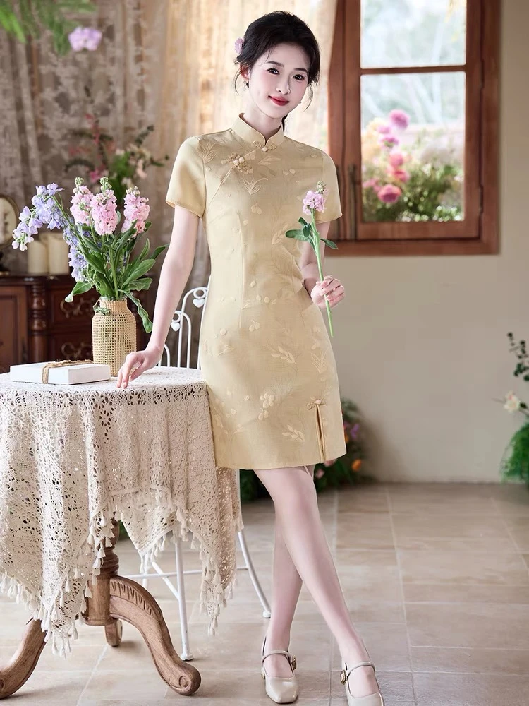 2025夏季新款旗袍小个子复古短款日常显瘦气质优雅日常中国风