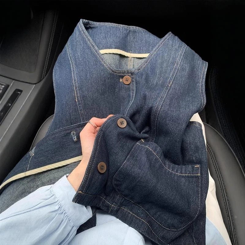 CHAO级推荐！复古深蓝色叠穿牛仔马甲女夏季港风氛围感外搭背心