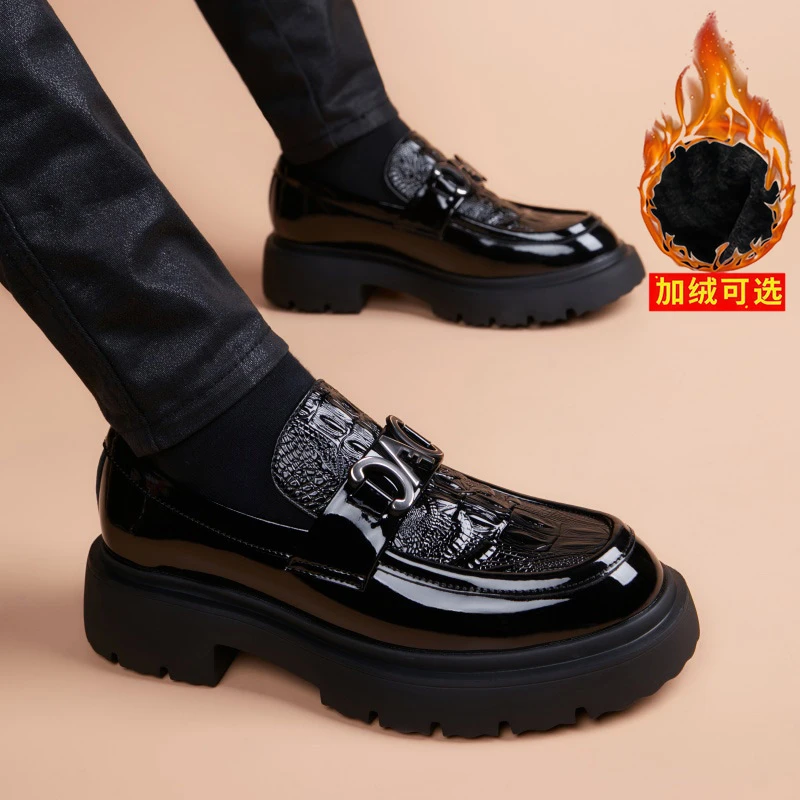 男士高端皮鞋潮流乐福鞋透气舒适系带男款皮鞋厚底内增高休闲皮鞋