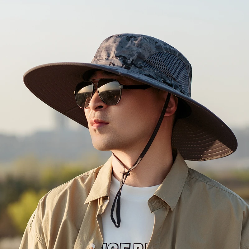 男士帽子夏季户外渔夫帽大头围大檐防晒钓鱼帽垂钓专用遮阳太阳帽