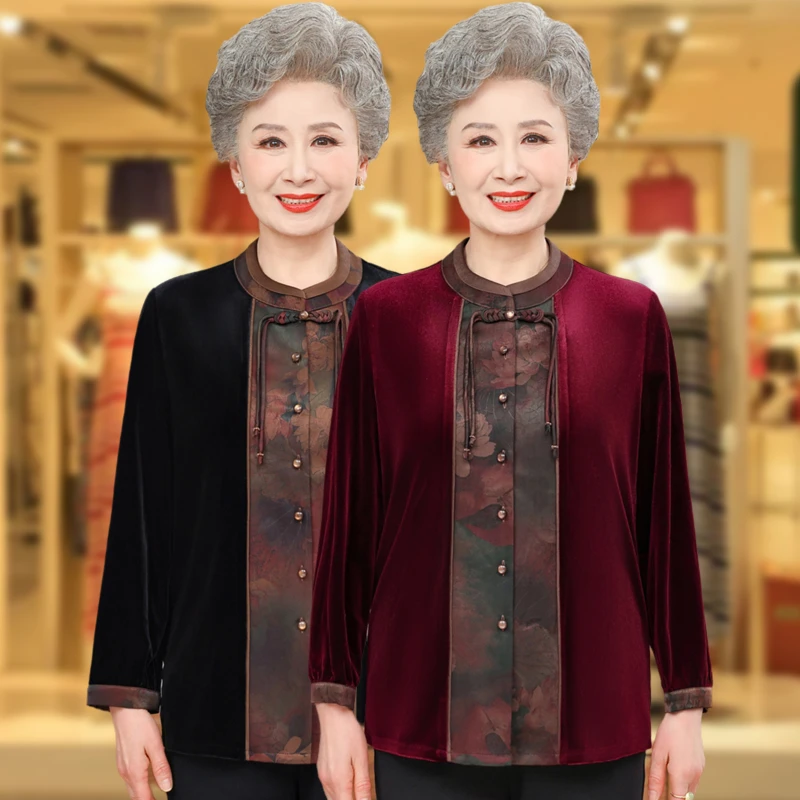 中老年人衬衫女春装长袖新款洋气妈妈装春秋款上衣奶奶装国风衣服