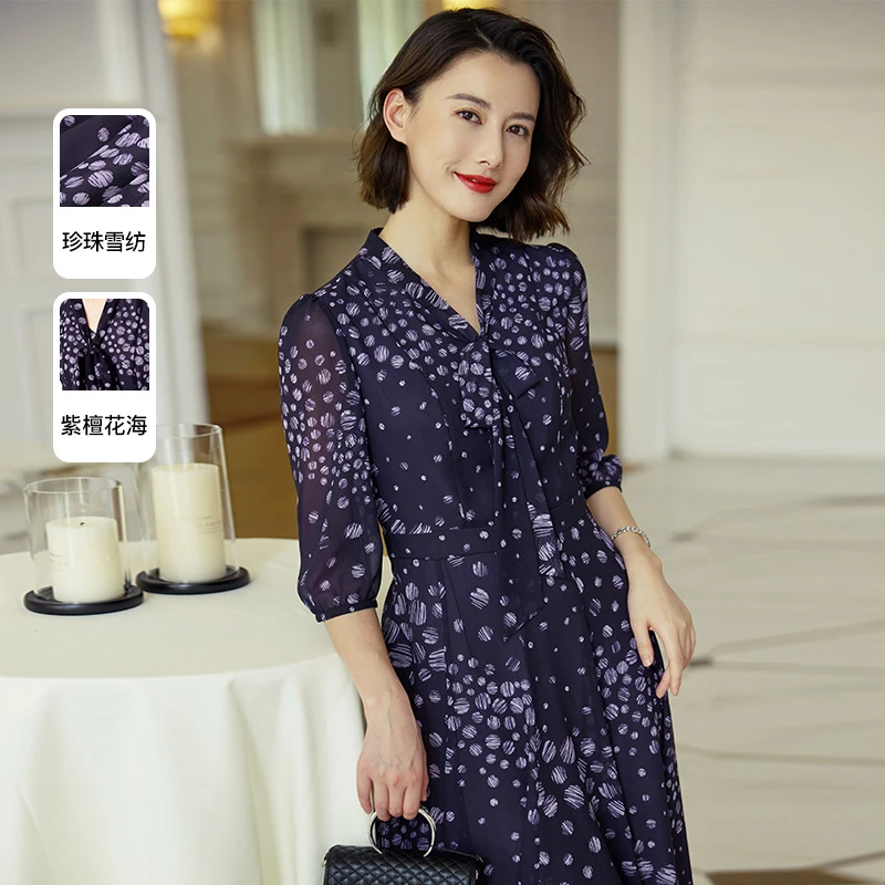 【岚岚专属】【花海】娜尔思时尚高贵优雅气质七分袖连衣裙NF05456R