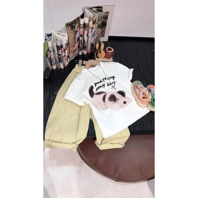 503051 韩版男童女童休闲舒适时尚洋气百搭印花新款小狗短袖