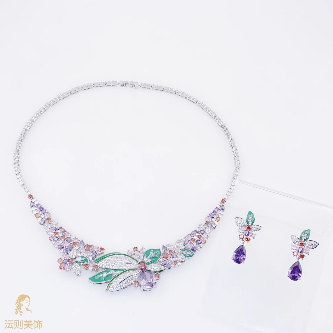 铜合金锆石项链  H140花海》时尚气质走秀项链套装