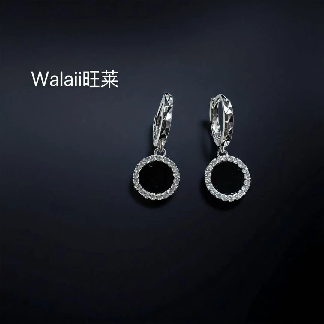 925银耳饰 旺莱 626 卡9MM微镶黑色圆饼车花银耳扣J85933908 凤选