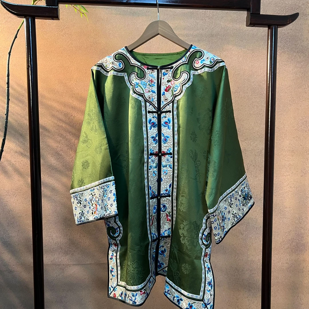 福熹桑蚕丝香云纱圆领中襟提花刺绣太太服