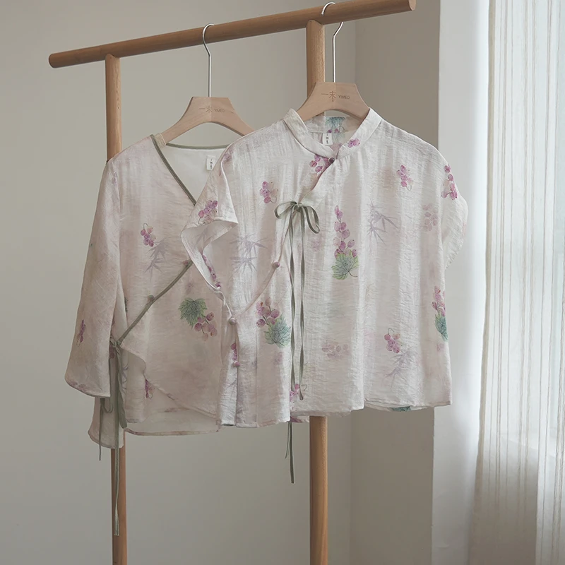 4784《紫萱》原创2025夏季新款中式系带衬衫文艺宽松独特漂亮上衣