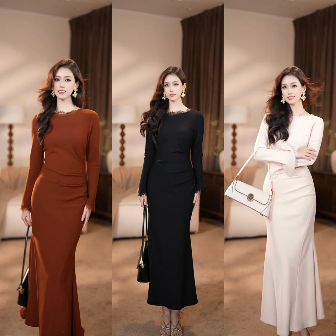 【安安】秋季法式气质轻奢高端小众收腰显瘦连衣裙-ZX700