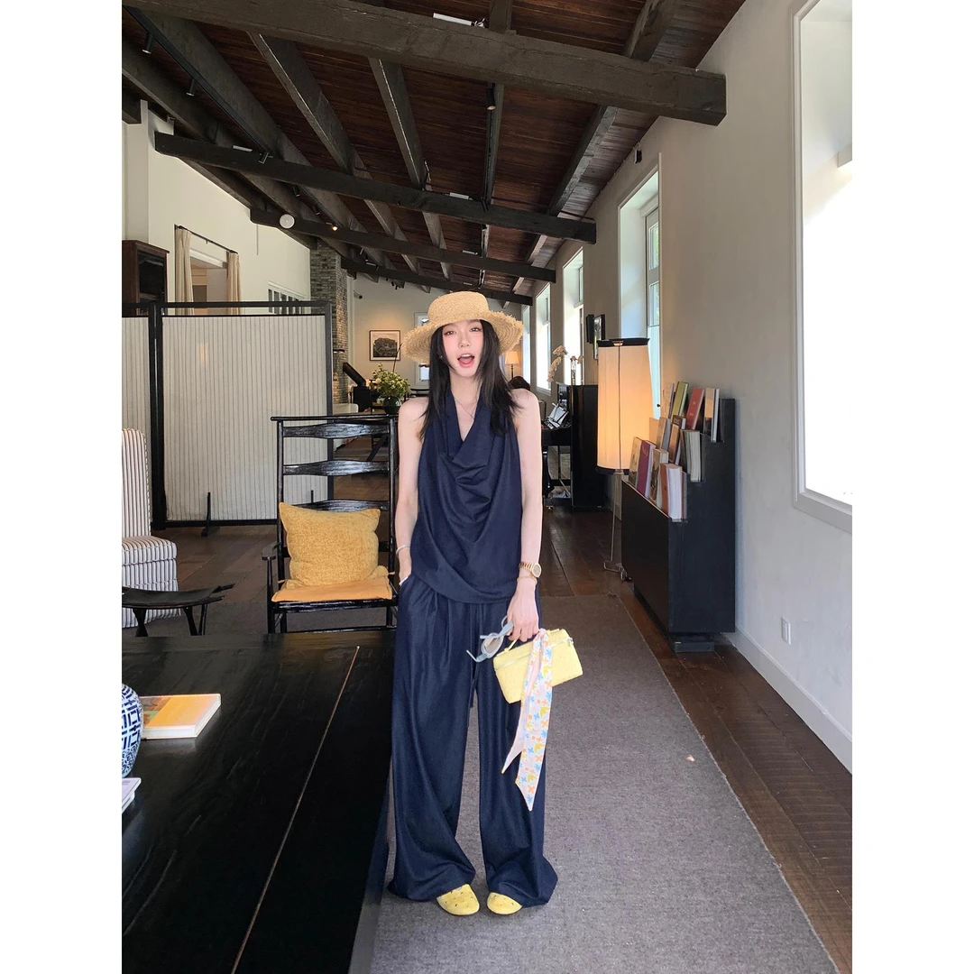 区区欧阳老钱风休闲裤女夏季薄款阔腿裤高腰拖地长裤宽松直筒裤子
