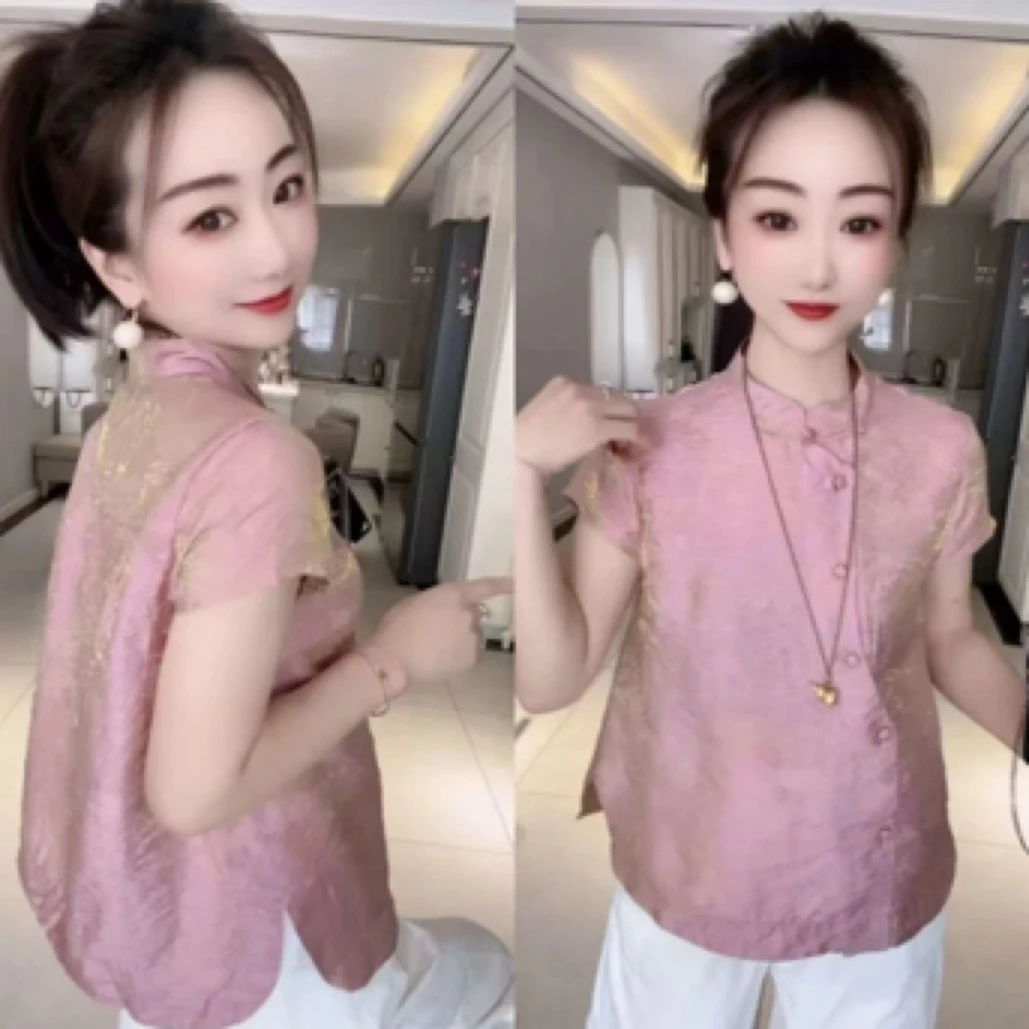 新中式复古气质春夏提花飞飞袖女士百搭上衣小衫网红显瘦中国风