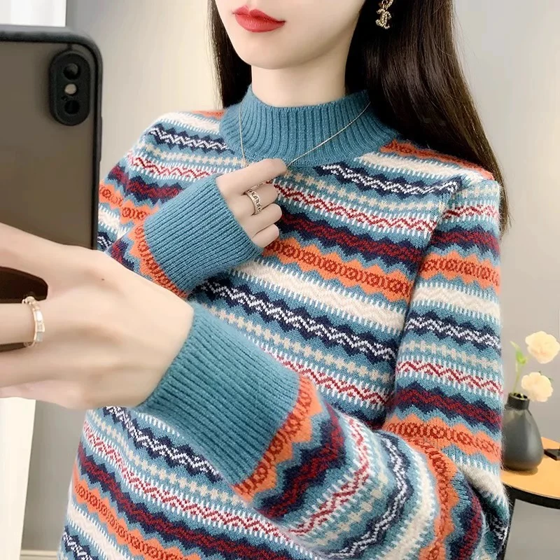 【孔雀深蓝】秋冬新款加厚加软重工双面提花针织衫