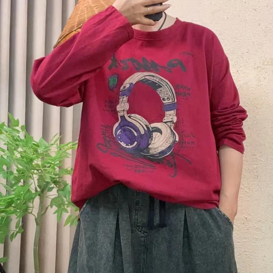 啵啵CM9728前面卡通耳机图案百搭长袖衫