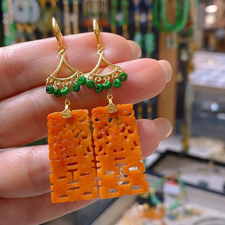 y***运翡翠未镶嵌耳饰翡翠