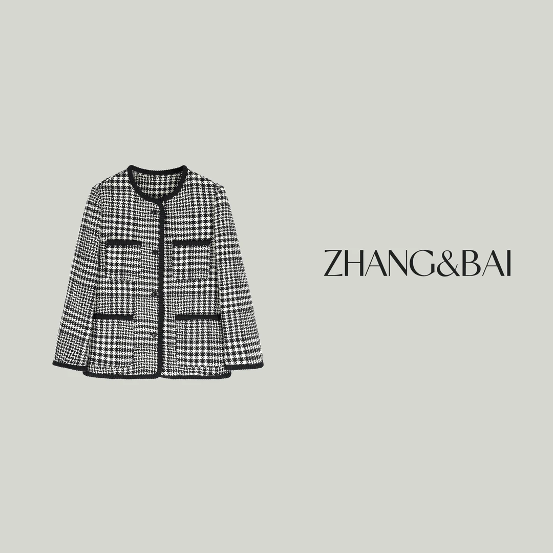zhang&bai24AW定制 |【云梦海棠】格纹系圆领小香风加厚外套冬保暖