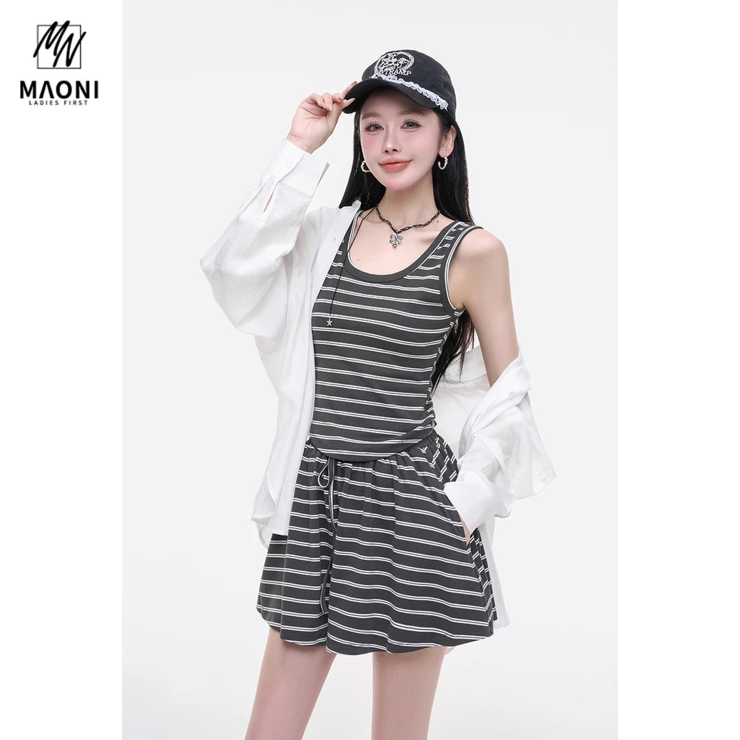 毛妮Peshe【星轨曳暑】条纹背心短裤衬衫三件套女夏季防晒衫L1745
