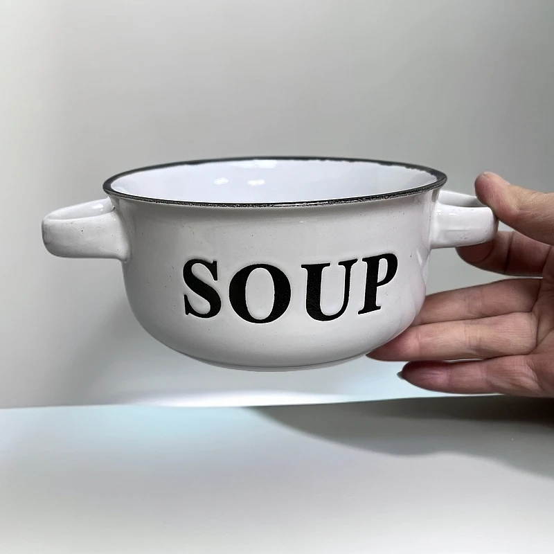 新款正品陶瓷双耳碗家用高颜值早餐碗燕麦碗沙拉碗甜品碗辣3424