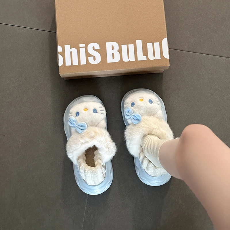少女心可爱大头猫厚底棉鞋女2025冬季新款百搭加绒保暖防滑毛毛鞋