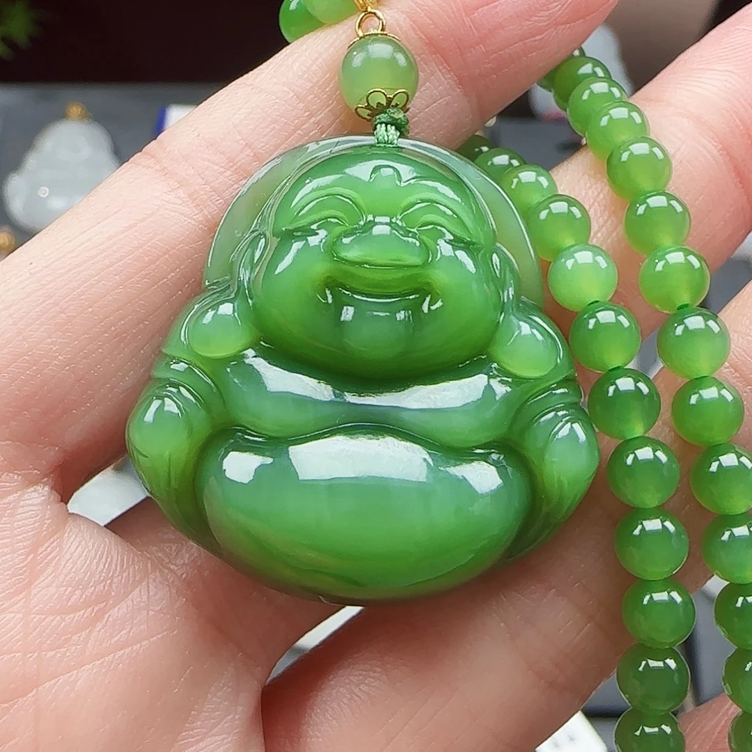 和田玉18K金镶嵌吊坠(赠链)