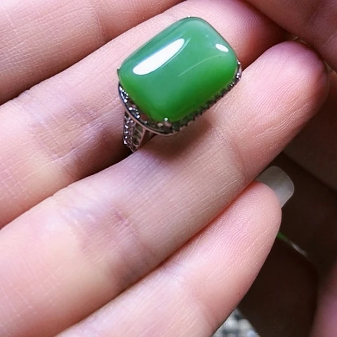 和田玉银S925镶嵌戒指