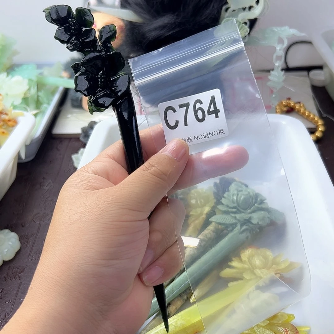 合金蛇纹石玉发饰i***曦