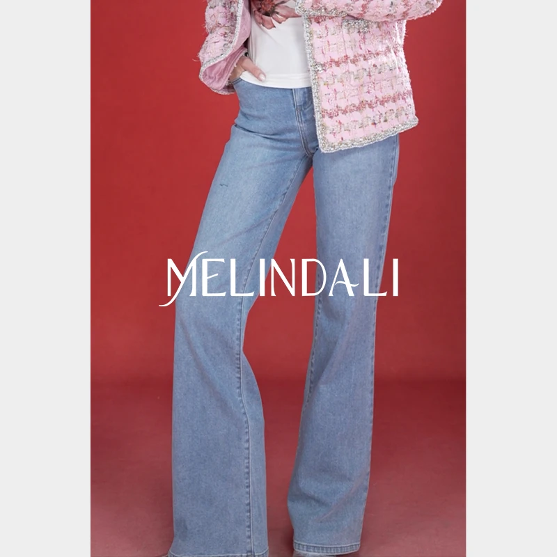 Melinda Li【氧气牛仔】复古水洗新疆棉高腰修身显瘦大长腿牛仔裤