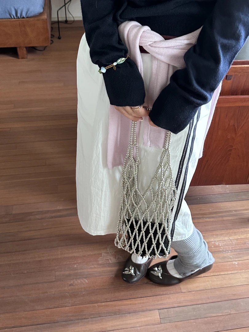 【ZHANGDAYUN】10016#【Ins博主早春银色珠珠手提袋 太时髦了】